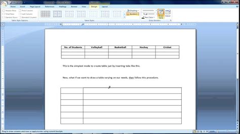 How To Create Table In Ms Word 2007 Youtube