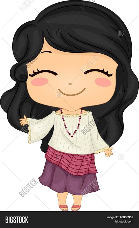 Illustration Of Cute Little Filipina Girl Wearing Traditional Costume