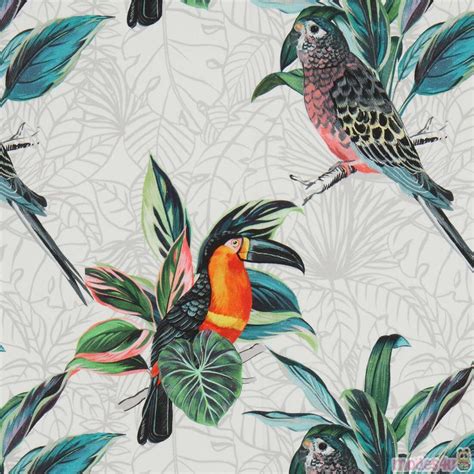 White Toucan And Parakeet Fabric By Stof France Fabric By Japanese