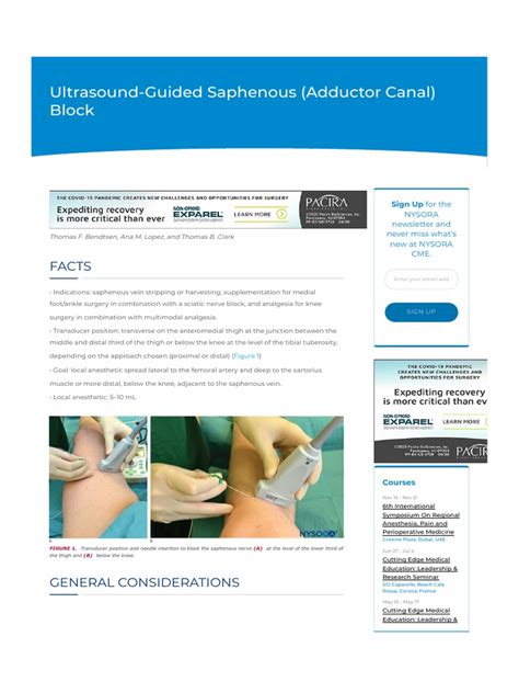 Ultrasound Guided Saphenous Adductor Canal Block Nysora Pdf