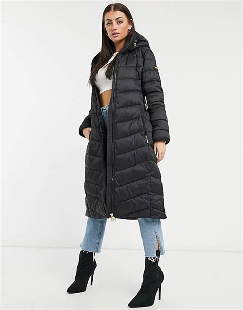 Barbour International Long Quilted Coat With Hood In Black Asos