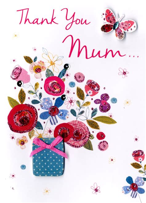 Thank You Mum Mothers Day Card Just To Say Embellished Hand Finished