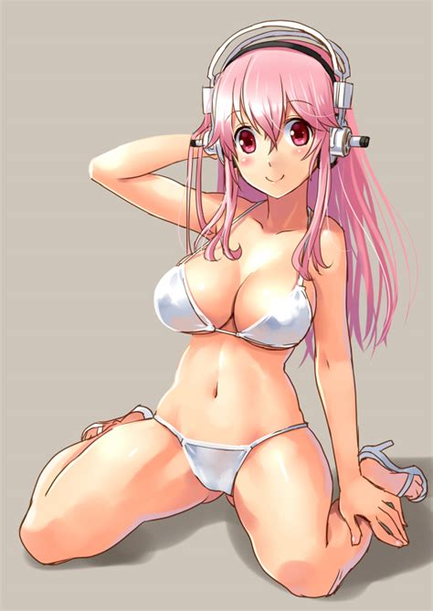 katahira masashi super sonico nitroplus 1girl bikini blush breasts cleavage full body