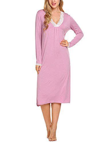 Ekouaer Sleepwear Womens Nightgown Sleep Shirt Long Sleeve Nightshirts Lace Trim Nightdress S