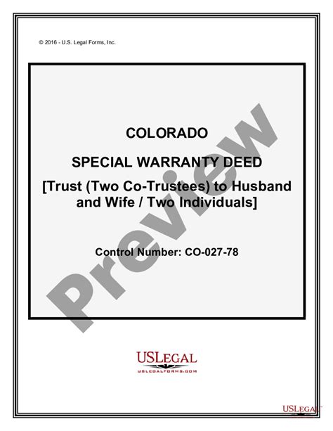 Colorado Special Warranty Deed From A Trust Two Co Trustees To