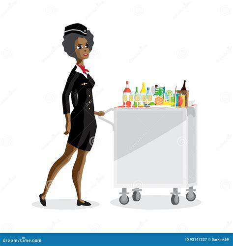 flight afro attendant serving drinks to passengers on board of t stock vector illustration of