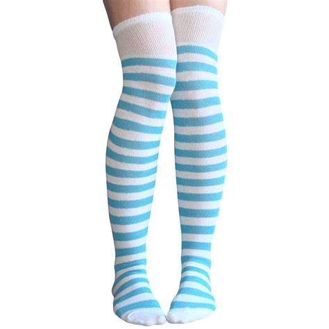 White And Blue Striped Thigh Highs Striped Thigh High Socks Thigh High