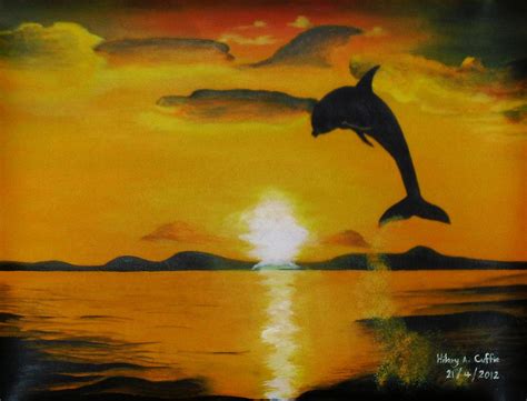 Dolphin beach glow in the dark ready to ship original painting. Dolphin In The Sunset Painting by Hilary Cuffie
