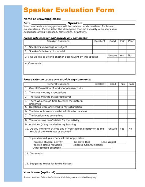 Free 14 Speaker Evaluation Forms In Pdf