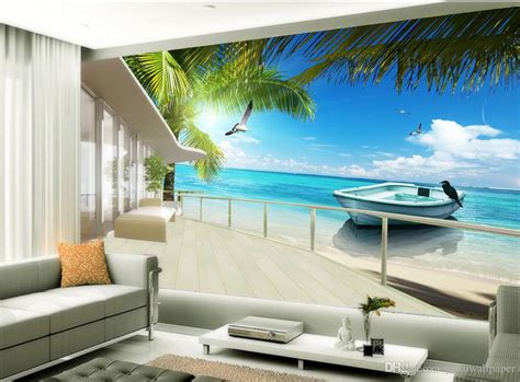 Maldives Sea Beach Coconut Tree View Mural 3d Wallpaper 3d Wall Papers