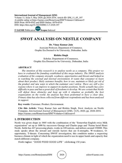 Swot Analysis On Nestle Company Pdf Nestlé Swot Analysis