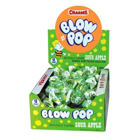 Charms Sour Apple Blowpops 48 Count Box Bulk Lollipops
