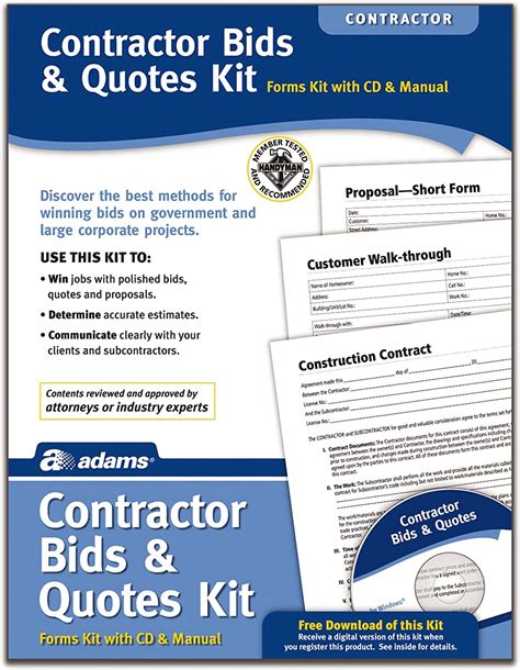 Adams Contractor Bids And Quotes Kit Forms And