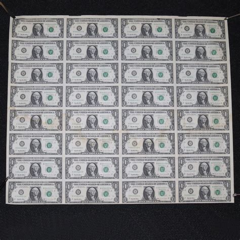1995 Uncut Sheet Of 32 Us One Dollar Federal Reserve Note Property Room