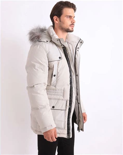 winter feather down filled coat white parka fur hooded for men buy winter coat fur hood for