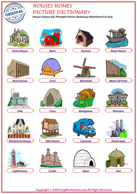 Houses Homes Printable English Esl Vocabulary Worksheets Engworksheets