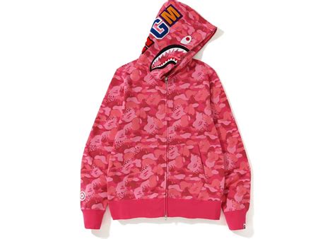 Bape Fire Camo Shark Full Zip Hoodie Pink Ss19