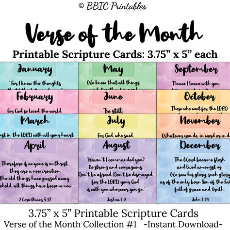 Verse Of The Month Scripture Cards C1 Instant Download Etsy Canada