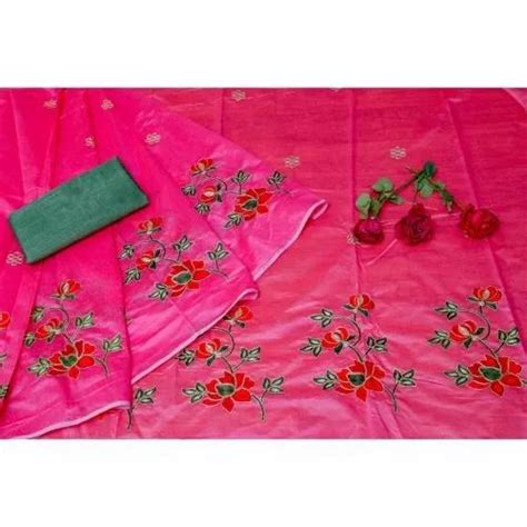 Party Wear Flower Embroidered Silk Saree 63 M With Blouse Piece Rs