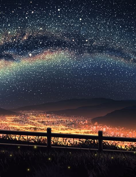 Wallpaper Cityscape Anime Boy Stars Light Scenery Scenic Night