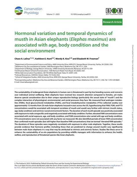 Pdf Hormonal Variation And Temporal Dynamics Of Musth In Asian Elephants Elephas Maximus