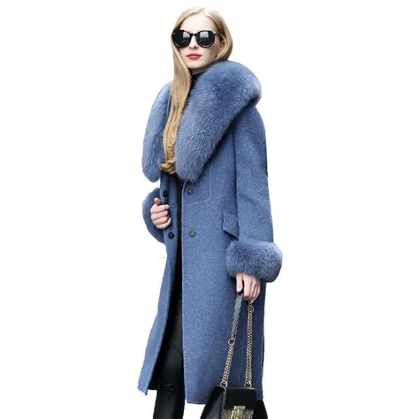 Real Fur Coat 2019 Winter Coat Women Fox Fur Collar Wool Jacket Double Faced Cashmere Coats