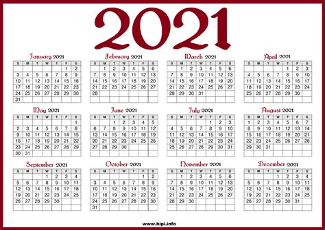 Printable 2021 Calendar With Us Holidays Red Color