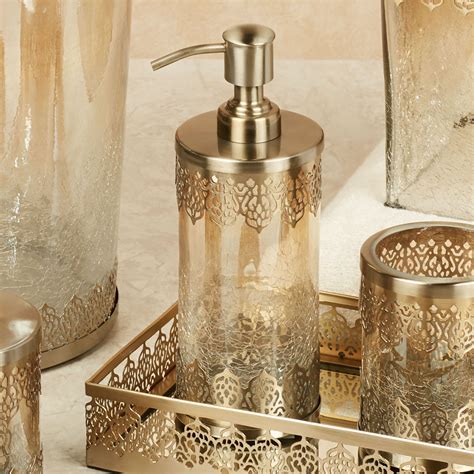 Ingrid Brushed Gold Metal and Glass Bath Accessories by J Queen New York