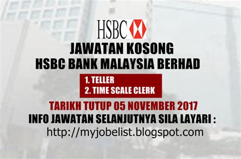 Jawatan kosong terkini kerajaan 2021 (kementerian kesihatan malaysia) kelayakan pt3 / pmr pembantu perawatan kesihatan, gred u11 tarikh. Jawatan Kosong di HSBC Bank Malaysia Berhad - 05 November 2017