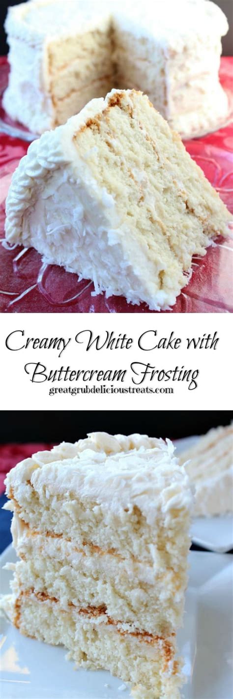 · get more frosting & cake recipes. Creamy White Cake with Buttercream Frosting