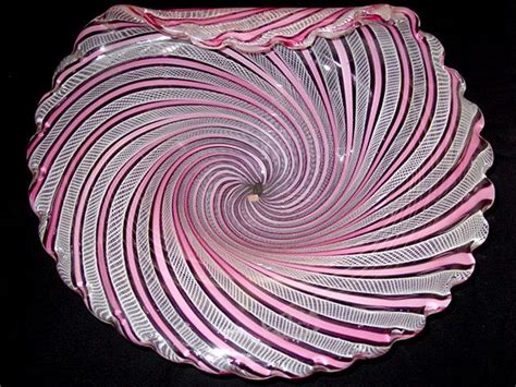 Murano Toso Pink White Zanfirico Ribbons Center Bowl Glass Centerpieces Centerpiece Bowl Vases