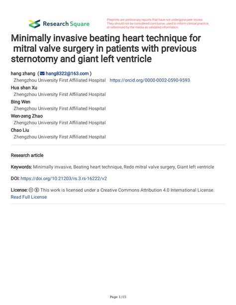 Pdf Minimally Invasive Beating Heart Technique For Mitral Valve