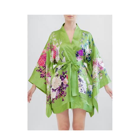 Apple Green Silk Satin Short Kimono — Meng