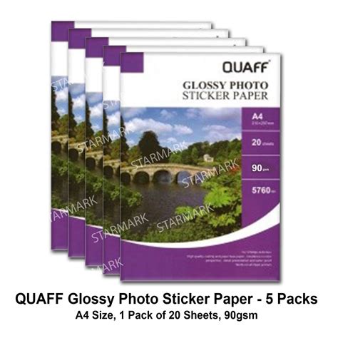 5 Packs Quaff Glossy Photo Sticker Paper Papers A4 Size 825x1175
