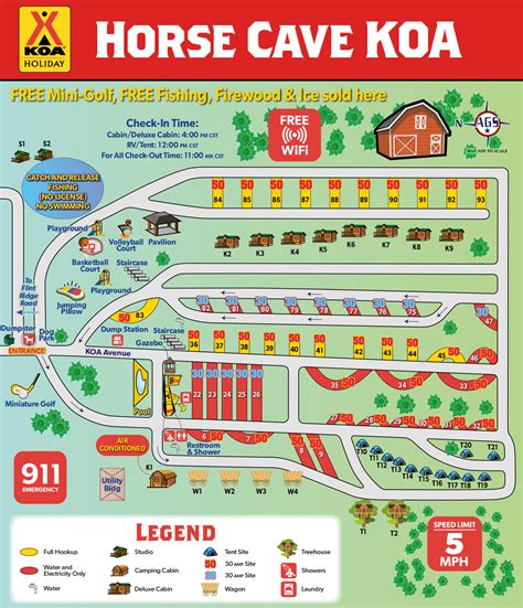 Horse Cave Kentucky Campground Map Horse Cave Koa Holiday