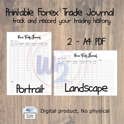 Printable Forex Trade Journal Printable A4 PDF Portrait And Landscape