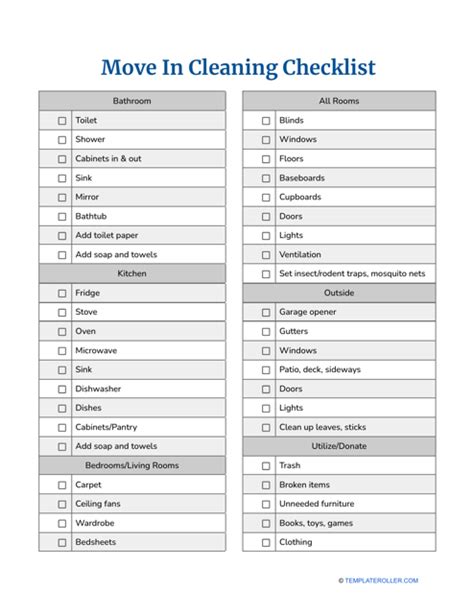 Move In Cleaning Checklist Template Download Printable Pdf Templateroller