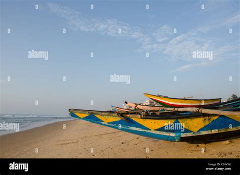 Colorful Fishing Boat Standing On The Beachpuri Orissa India Stock