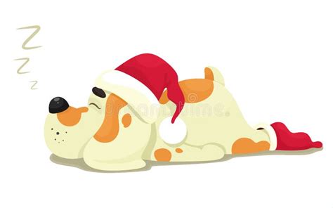 Cute Puppy Is Sleeping In A Santa Costume Vector Illustration In