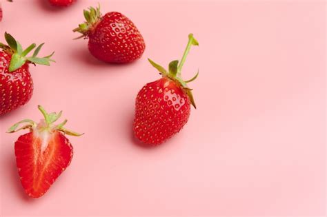 Strawberries On Pink Background Photo Premium Download