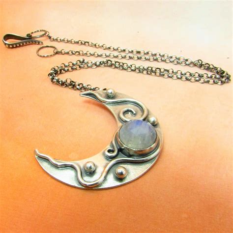 Moonstone Crescent Moon Pendant Necklace In Argentium Sterling Silver