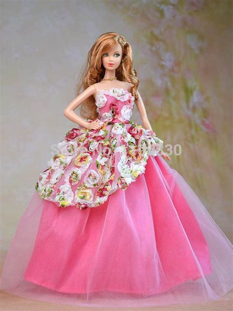 Barbie Doll In Hand Made Flower Dress In Pink Colour Barbie Gowns