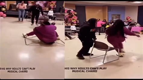 Two Girls Play Musical Chair Game Play Chair Break Musical Chairs