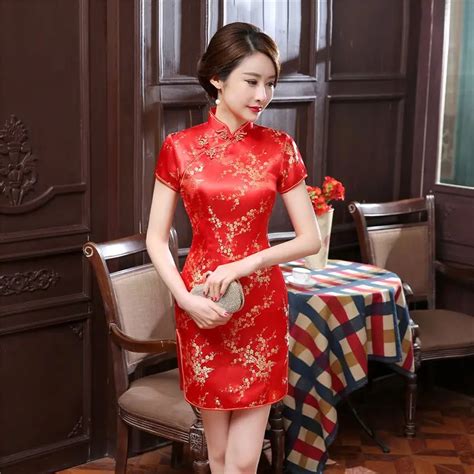 Traditional Chinese Style Dress Womens Mini Cheongsam Elegant Slim Qipao Clothing Plus Size S M
