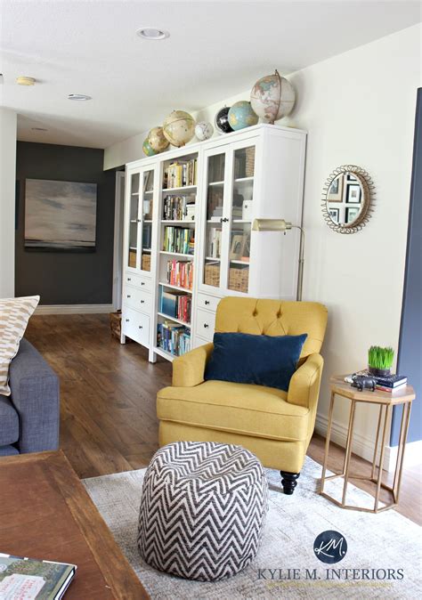 Your business address and contact information. Ikea Hemnes bookcases in family room with chartreuse ...