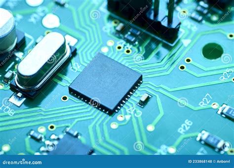 High Tech Electronic Board With Processor And Electronic Components