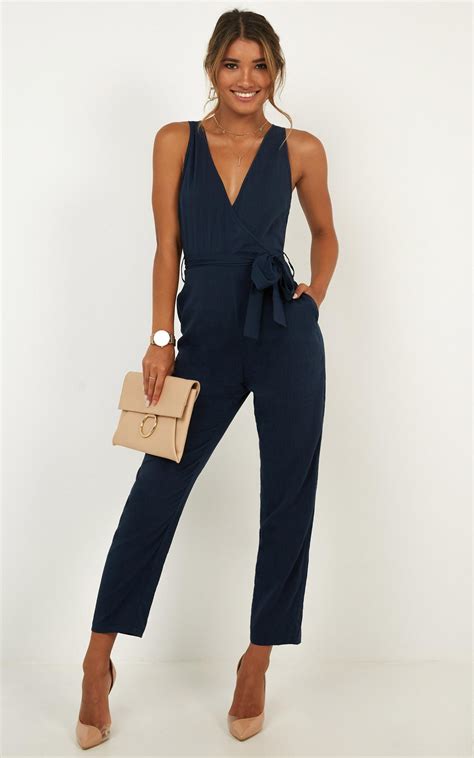 leadership jumpsuit in navy linen look showpo jumpsuit outfit wedding blue jumpsuits outfit
