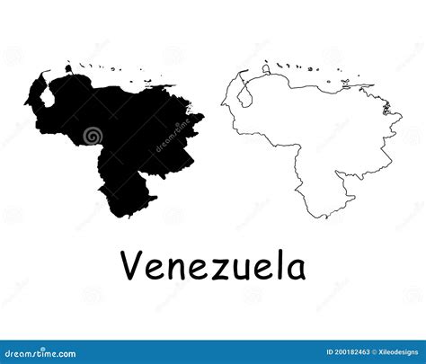 Mapa De Venezuela Silueta Negra Y Contorno Aislado Sobre Fondo Blanco