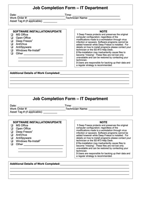 Fillable Job Completion Form It Department Printable Pdf Download