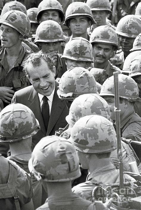 Richard Nixon With Troops In Vietnam By Bettmann